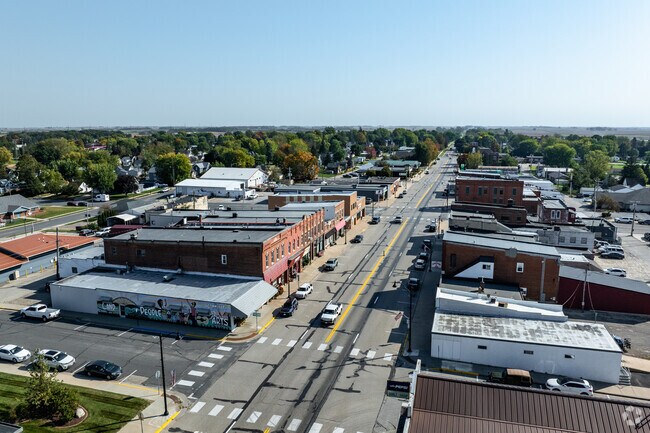 The small downtown area of Plainview is surrounded by suburbia and farms.