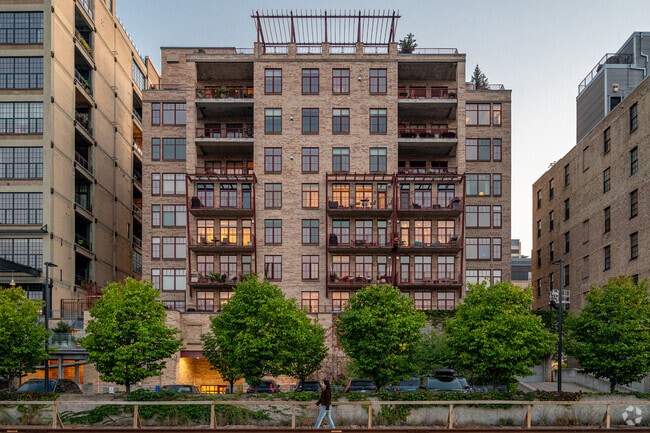 Condos near the Mill City Ruins in Downtown East have a classic look with modern additions.