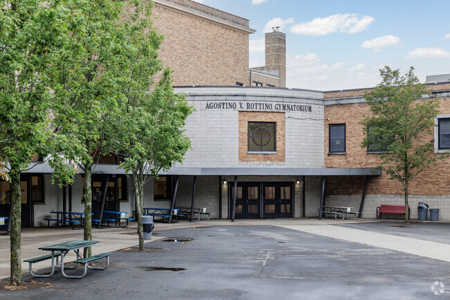 Entrance to the gym and cafeteria at Leonia Middle School in Leonia, NJ.