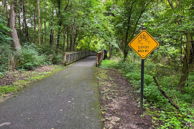 Wooded trails wind through Antrim Park in Linworth Village.