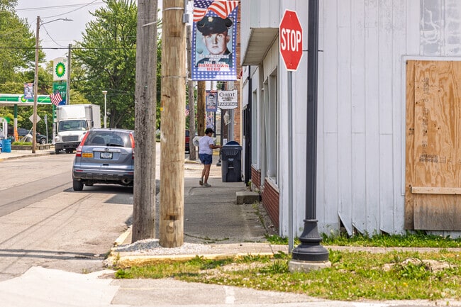 Residents conduct business in downtown Gaston.