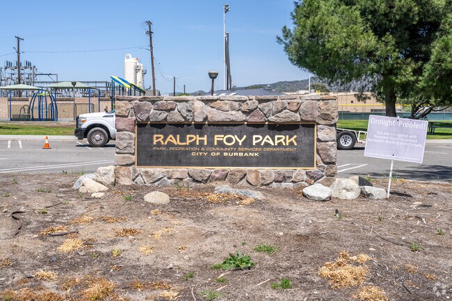 The welcoming sign at Ralph Foy Park stands proudly at the entrance, inviting visitors to enjoy the park's many recreational facilities.