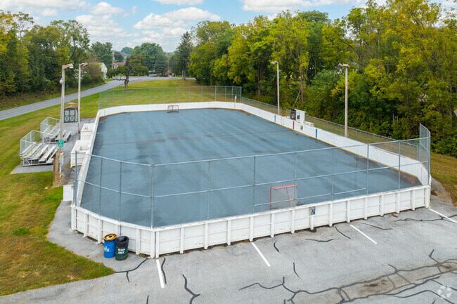 Myerstown Quarry Lake includes a roller hockey rink for local recreation.