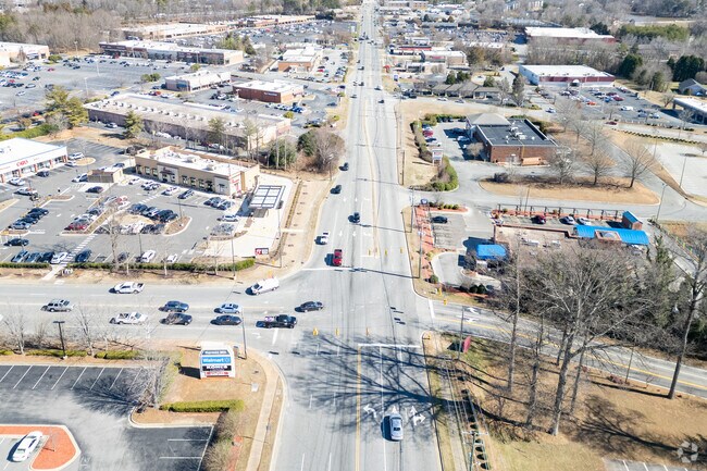 An aerial view of S Main St, one of the main thoroughfares in Oak Garden.