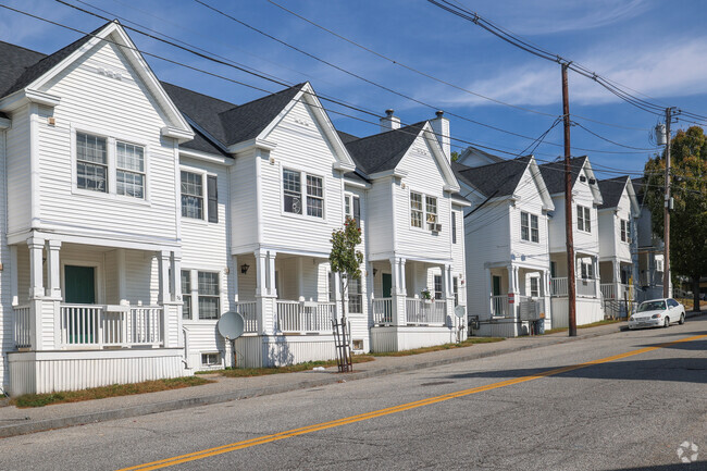 Downtown Lewiston has rows of homes that reach out to the street.