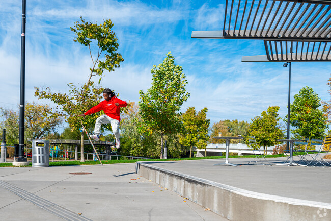 This skateboarder catches air at Promenade Park just across the river from Nebraska.