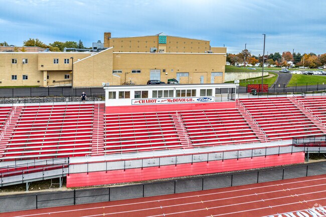 Manchester Memorial High School features a large athletic stadium.