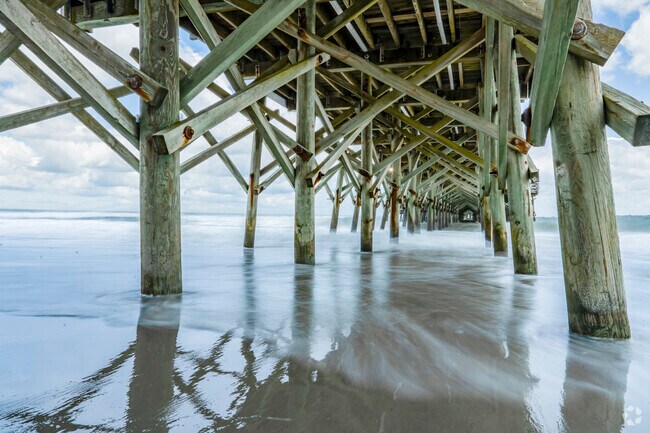 Surfside Beach is near the historic Grand Strand, where early sailors used natural inlets as safe havens along the Atlantic coast.