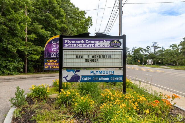 A colorful sign welcomes you to Plymouth Community Intermediate School in Plymouth.