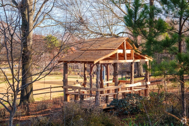 A rustic gazebo adds charm to Bellemeade Park.