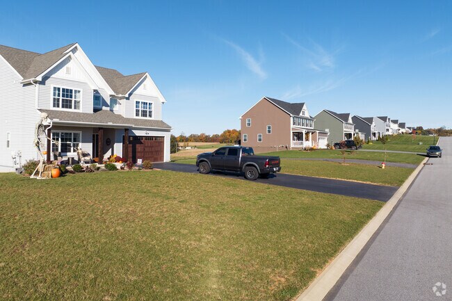 A row of new colonial homes in Shrewsbury, PA.
