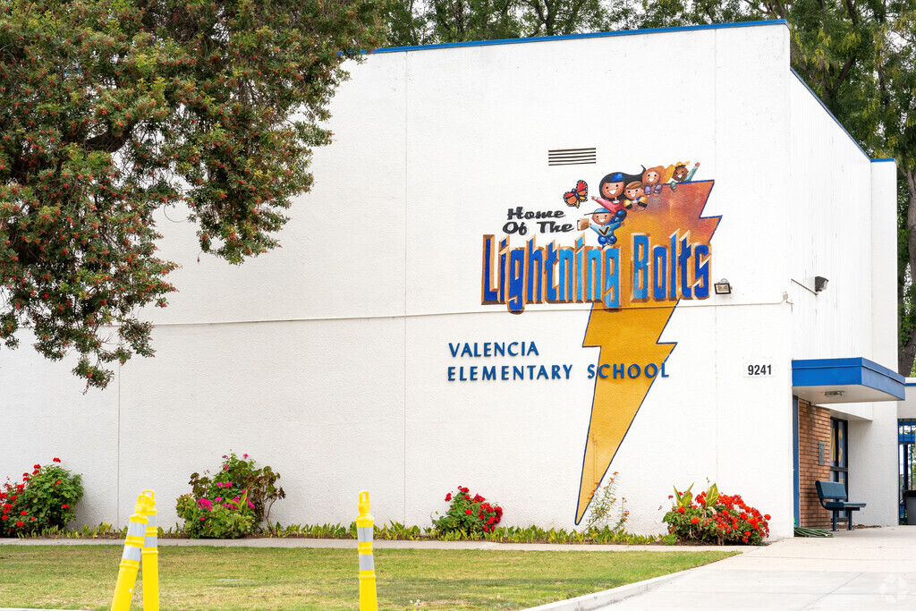 A colorful mural is shown outside of the Valencia Academy of the Arts in Pico Rivera.