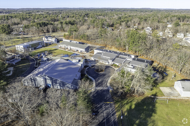 An aerial view of the Charles River School and the surrounding area.
