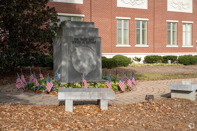 Veterans memorials are decorated with American flags for the annual Veterans Day ceremony.