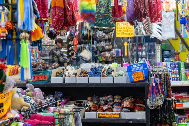 Colorful crystals and textiles brighten a Provincetown artisan shop.