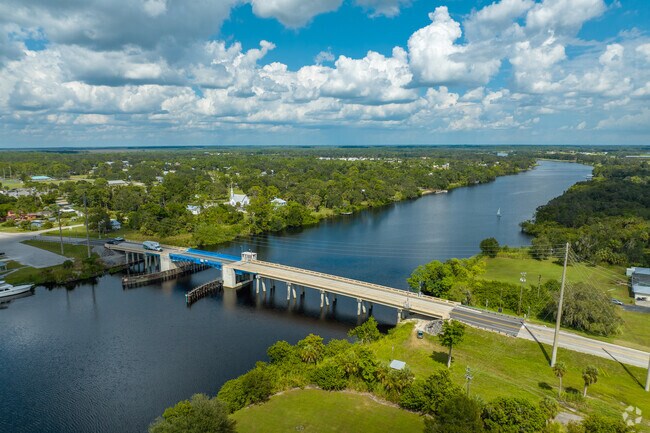Alva's banks are untied by the Alva Lee Drawbridge.