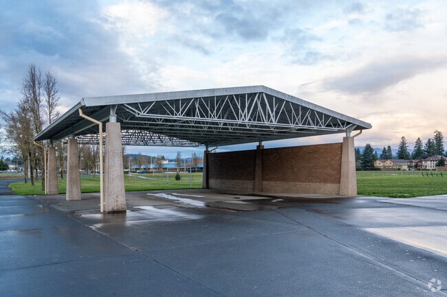 Covered basketball courts in back of Shahala Middle School.