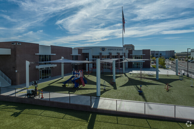 Amplus Academy has a shaded playground for students in the lower grades.