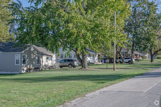 A row of homes in the Lakeview neighborhood is somewhat overshadowed by the mature trees.