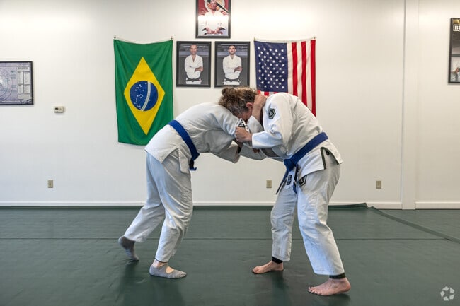 Two women train at Gracie Jiu Jitsu in neighboring Clinton.