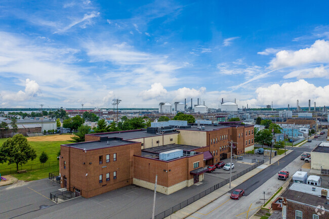 An aerial view over Marcus Hook Elementary School's campus.