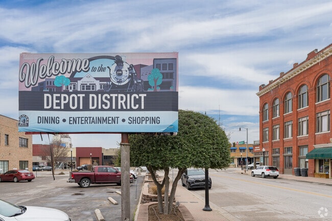 Various restaurants, antique shops, and boutiques line the Depot District.
