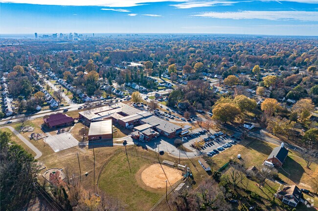 Downtown Richmond visible from an aerial view of Glen Lea Elementary School