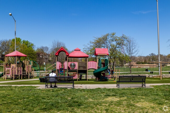 Gillham Park's playground has turf grass for year round greenery.