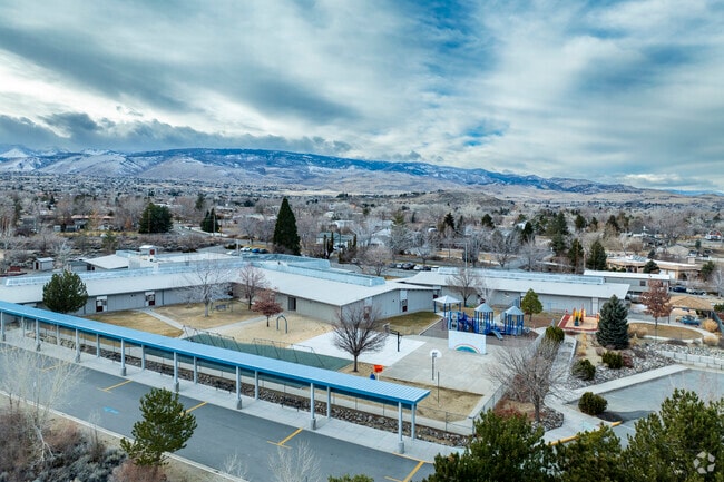 An aerial view of the back side of Marvin Picollo School.