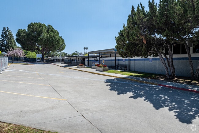 The parking lot at Meadow Green Elementary School in Whittier.