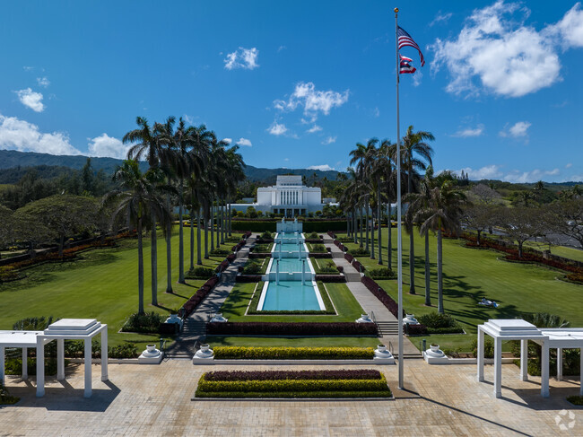 The Spectacular Church of Jesus Christ of Latter-day Saints Temple Adorns the Hillside in Laie