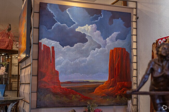 Artists in Carefree commonly use reds and blues to depict the southwestern landscape.