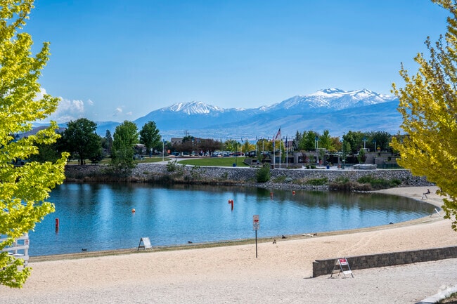 The beach found at Sparks Marina offers clean sand and stunning mountain views.