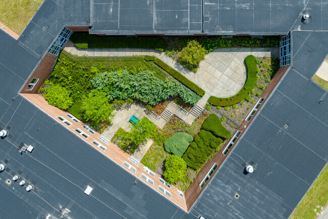 Aerial top-down view of King Philip Middle School's courtyard.