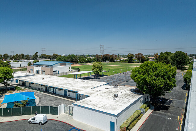 A row of classrooms at Alondra Middle School in Paramount.