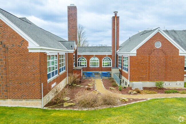 Take a quiet stroll through the serene campus of Stewart Elementary School.