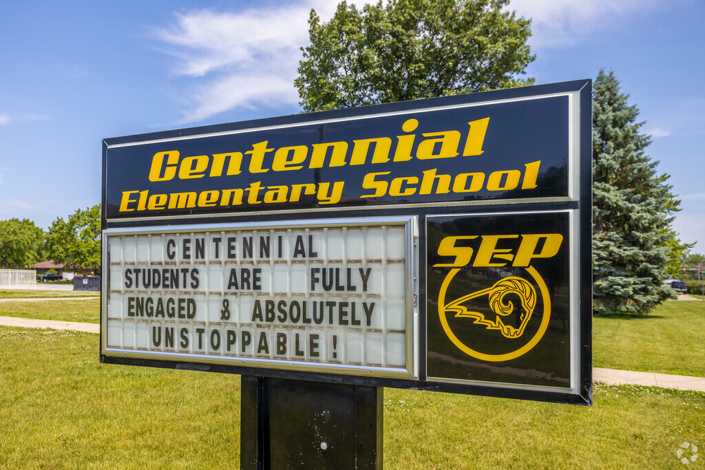 Centennial Elementary School's 
 Altoona signage proudly shows their mascot: the ram.