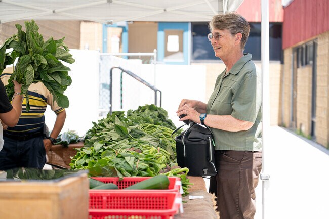 Residents in Mount Bowdoin enjoy the organic foods available at the DotHouse Farmers Market.