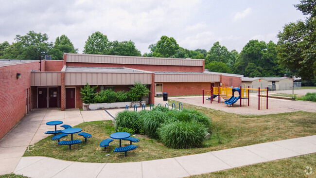 Students can enjoy a snack outside on the tables at University Park Elementary School.