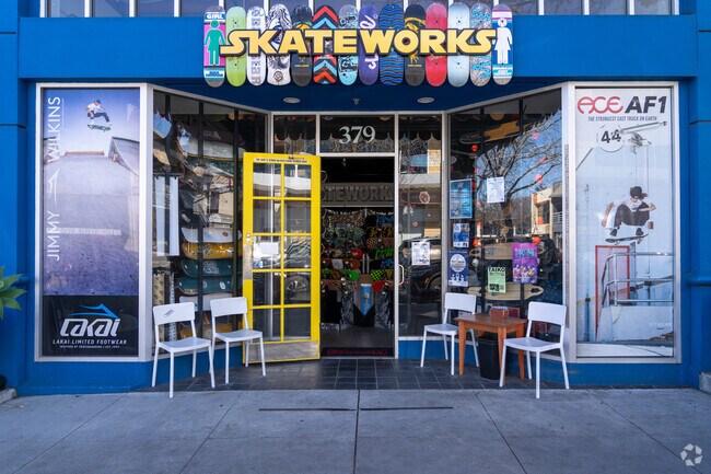 Main Street near Los Altos Hills offers a variety of stores, including a popular skateboard shop.