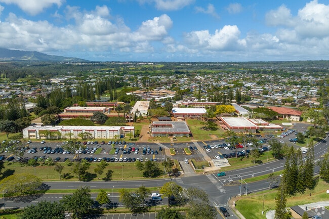 Mililani High Schools sprawling campus is located near the main retail district.