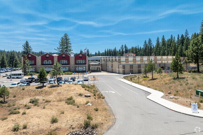 The entrance to Alder Creek Middle School is directly across Highway 89 from Gray's Crossing.