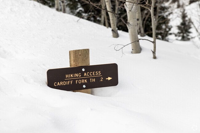 A sign at Cardiff Fork Trailhead near Cottonwood Heights is covered in snow.