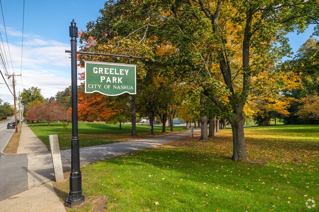 Greeley Park in North End Nashua, NH contains tennis courts and large grass fields.