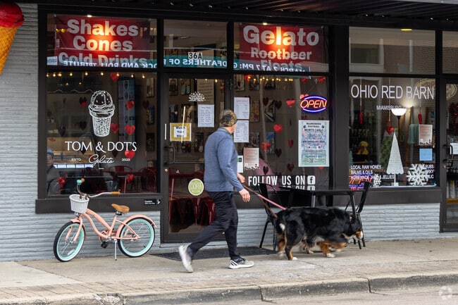 Miamisburg residents walking their dogs throughout the downtown area.