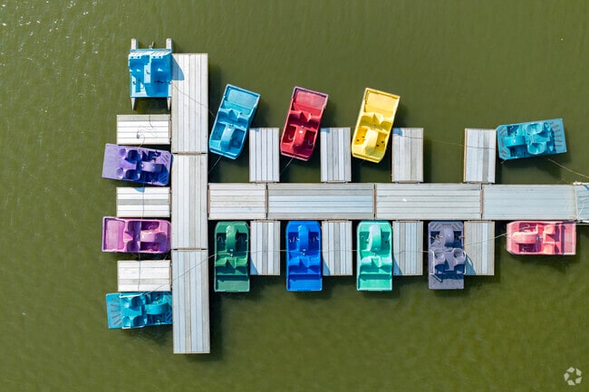 Paddle boats of all colors are available for rent in the pond at Miller Park.