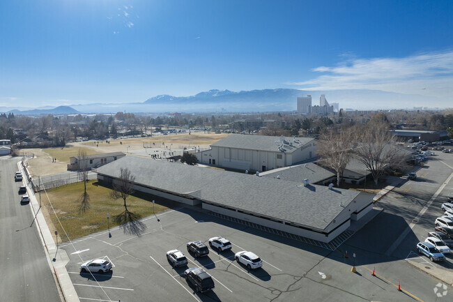 An aerial view of the Sierra Nevada Mountains that backdrop George L Dilworth Middle School.