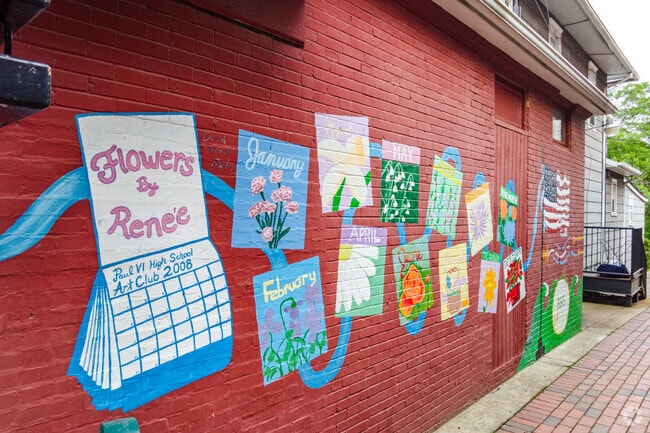 The mural at Peddlers Path in downtown Audubon, NJ is a colorful spot for a photo.