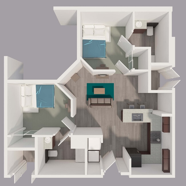 Floor Plan: B2 2x2 (2 Beds 2 Full Private Bathrooms)