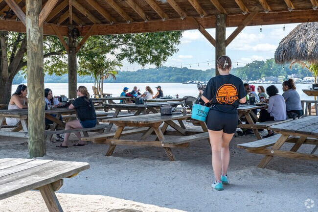 The Island at Flying Point Marina serves great food with a great environment in Long Bar Harbor.